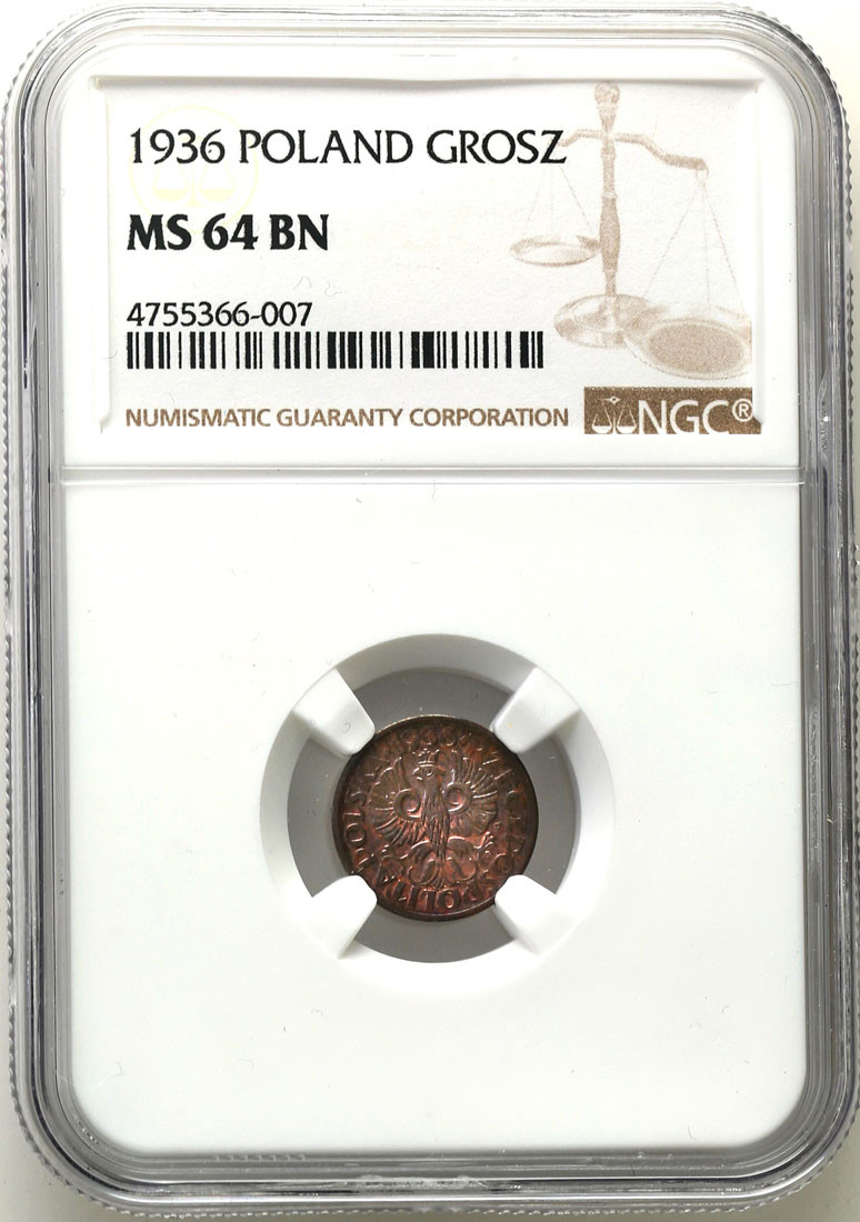II RP. 1 grosz 1936 NGC MS64 BN